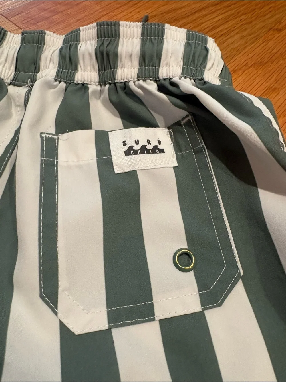 Cotton On Kids Green and White Striped Kids Swim Shorts